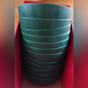 Festive Christmas Plastic Green Holiday Tree Bowls Dished Set of 12 BRAND NEW